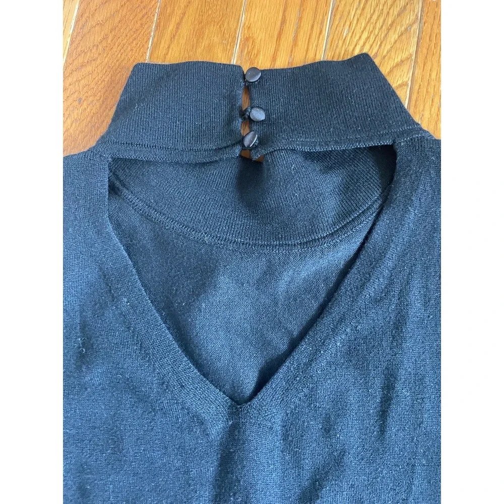 LOFT Sweater‎ Womens Small Black Wool Viscose Nylon Blend Turtleneck Open Back